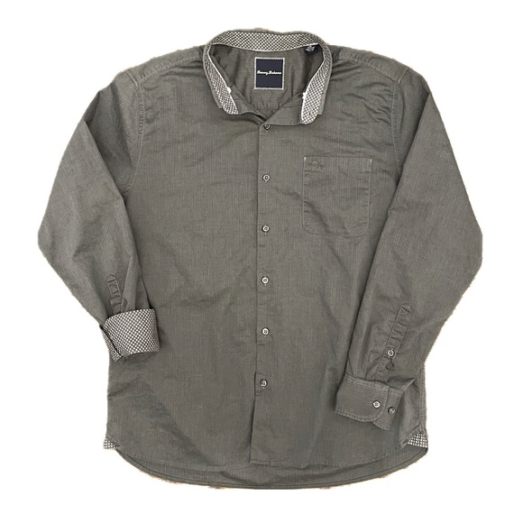 Tommy Bahama Pima Cotton Long Sleeve Button Down One Pocket Shirt, Gray L - Picture 1 of 13